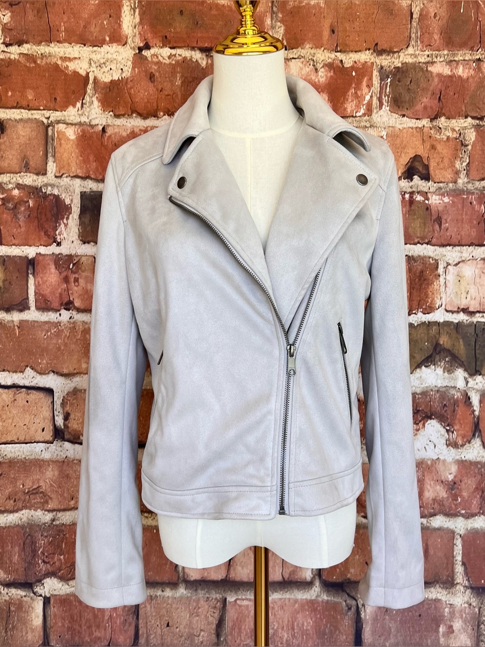 Banana Republic Vegan Suede Moto Jacket - Light Gray
